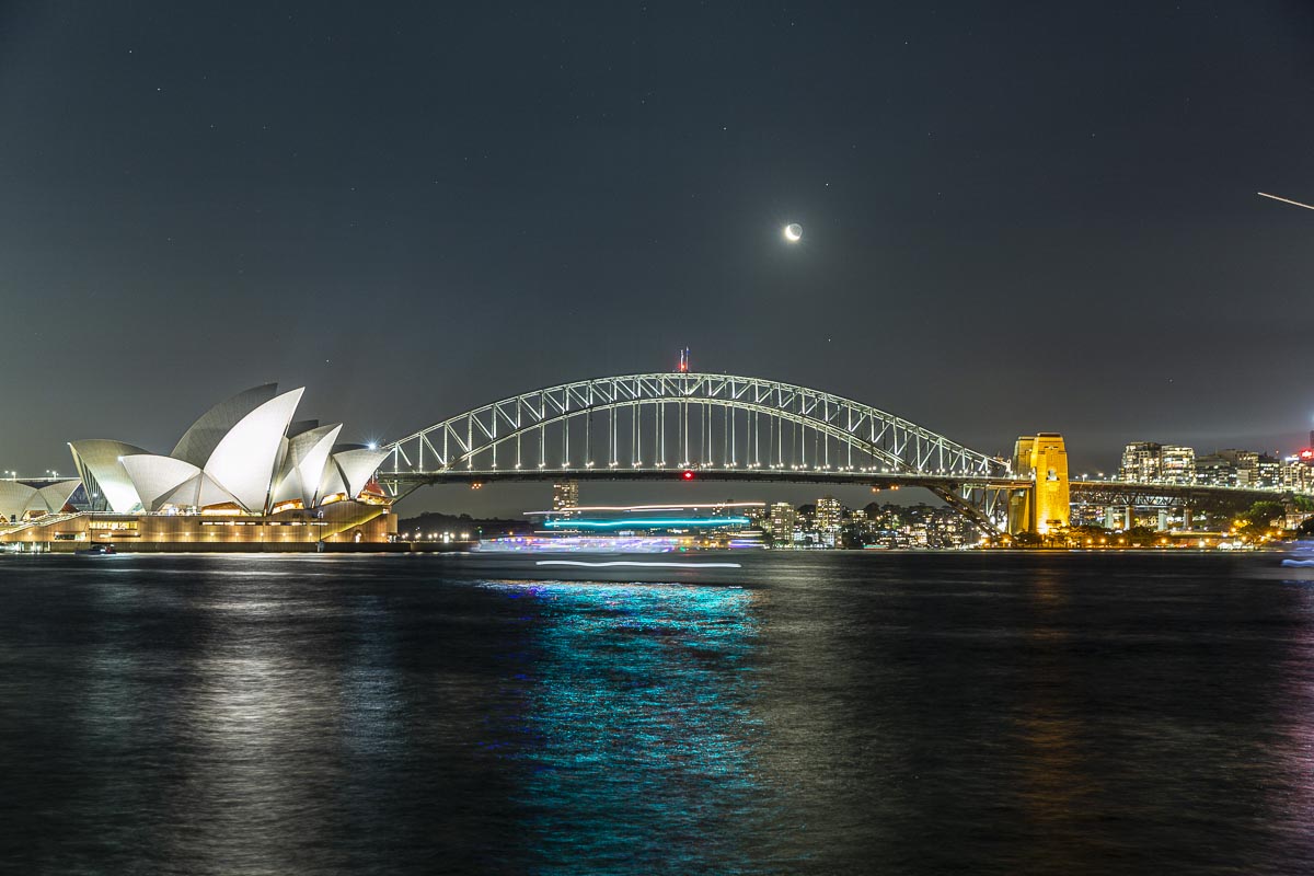 Sydney Opera House Harbour Bridge and Moon