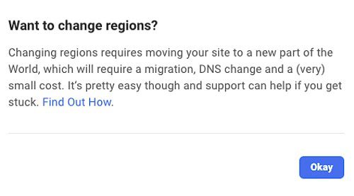 change regions create site
